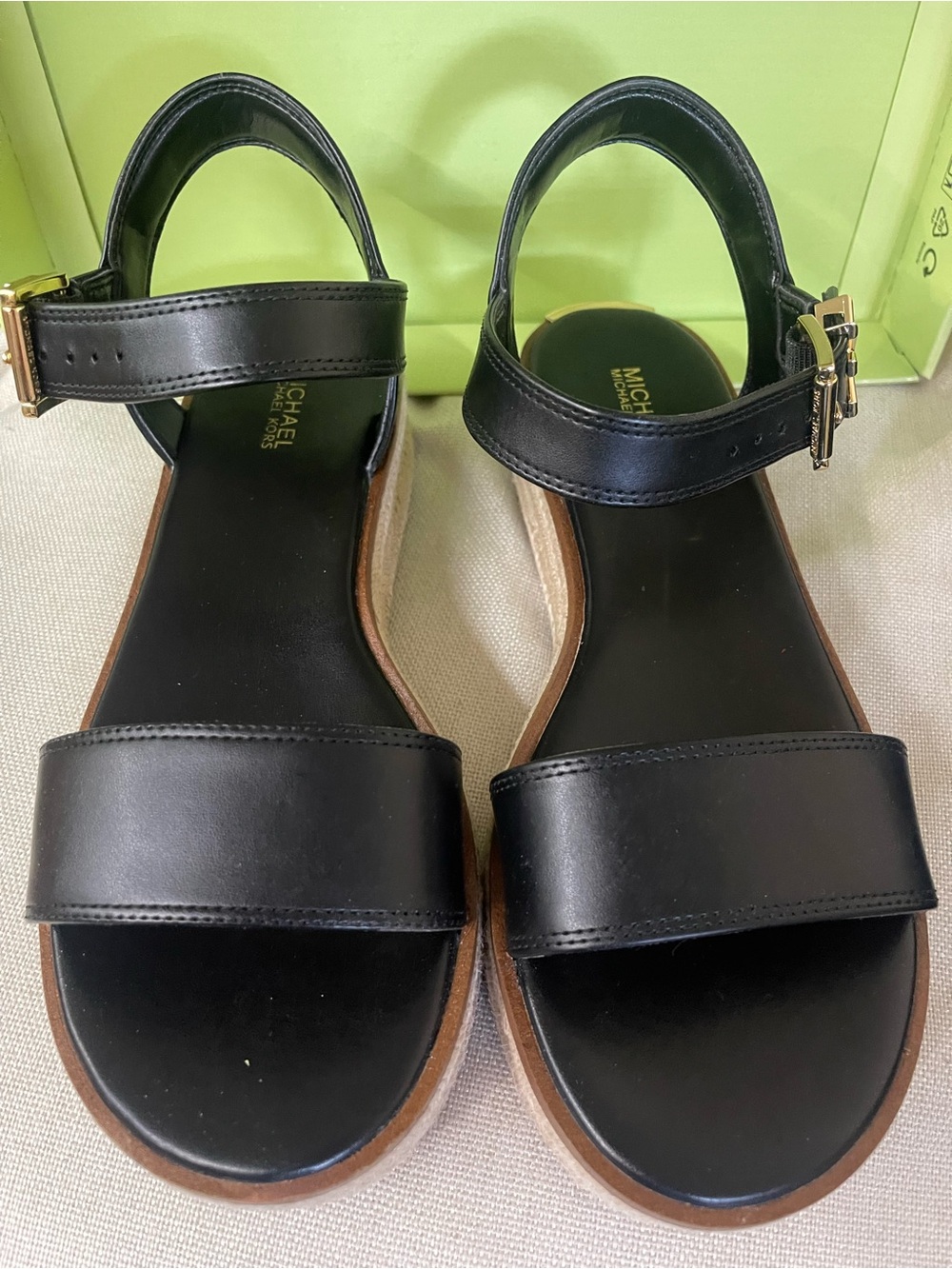 Michael Kors Black Leather Platform Ankle-Strap Sandals